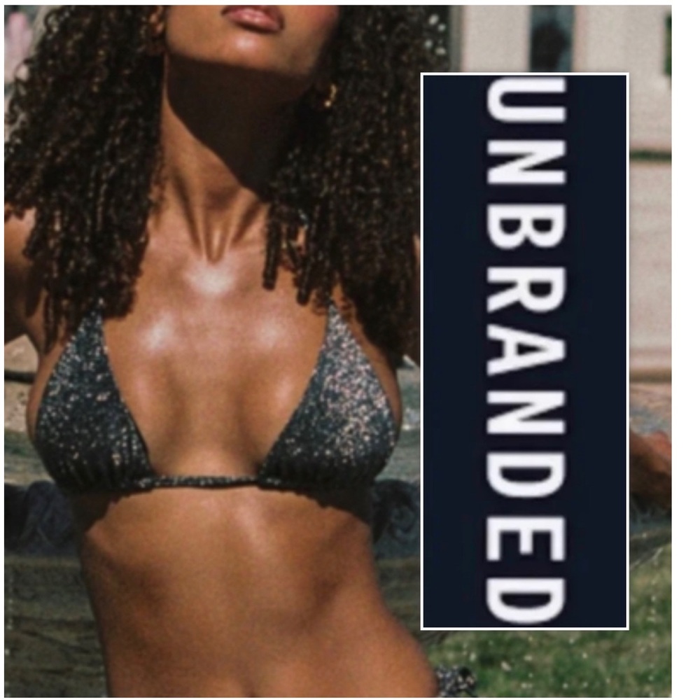 UNBRANDED Black Glitter Triangle Bikini Top